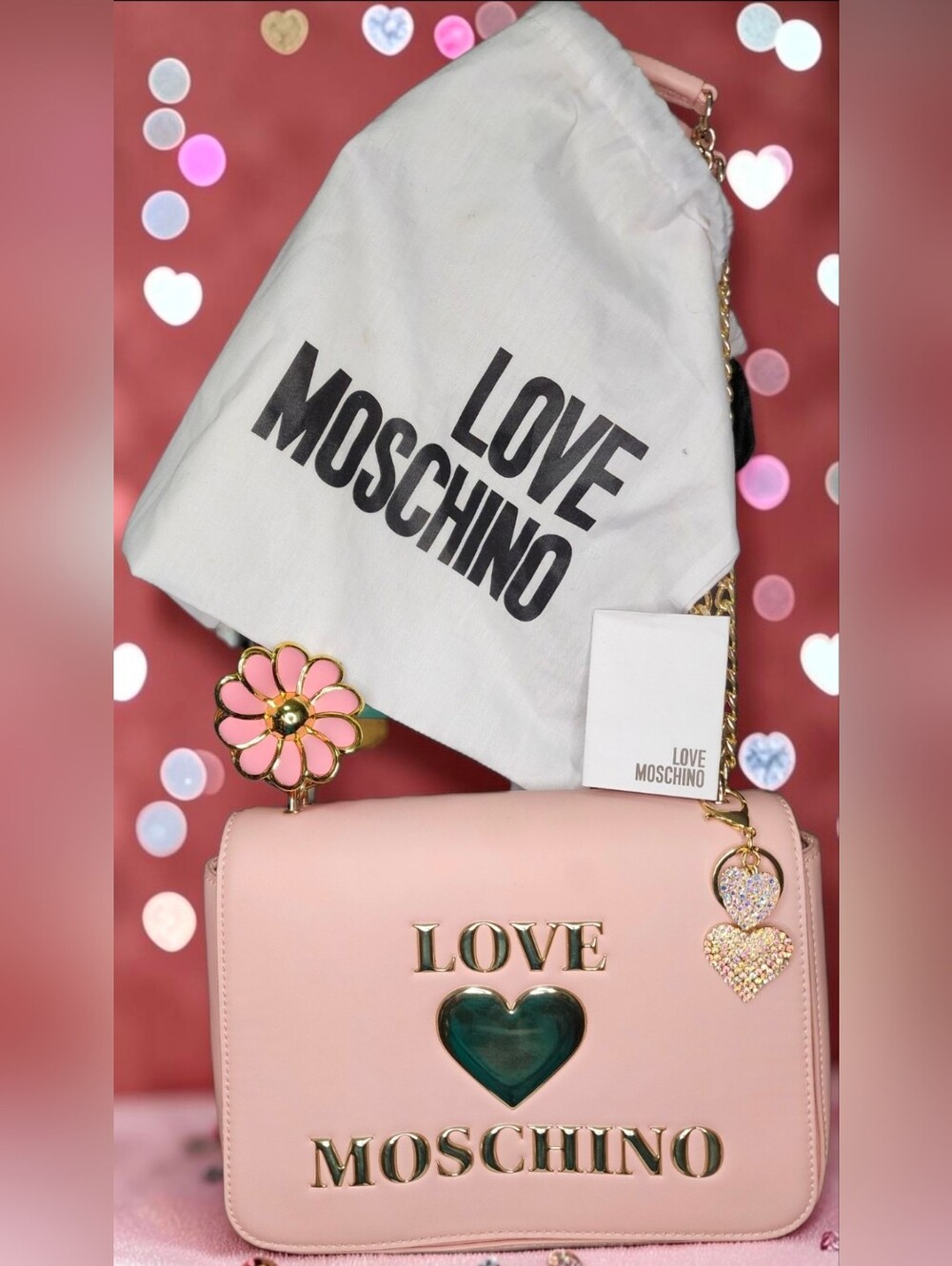 Love Moschino Heart Logo Flap Crossbody Bag In Rose Pink NWT (Style JC4096)